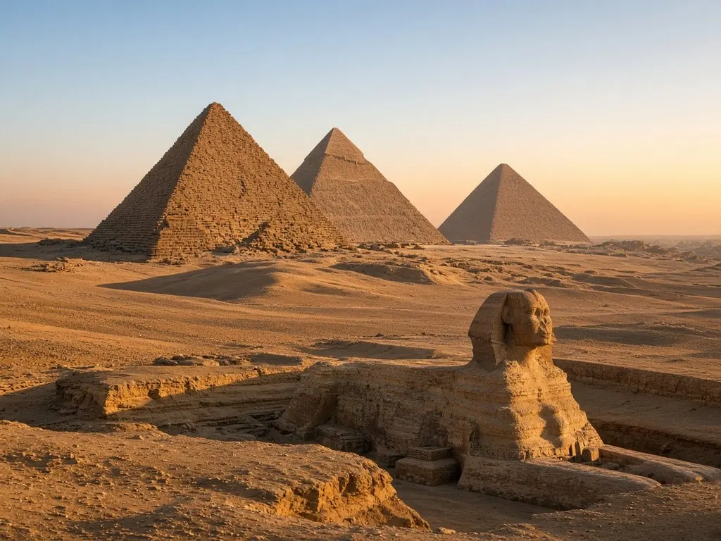 Pyramids of Giza at golden hour, Cairo