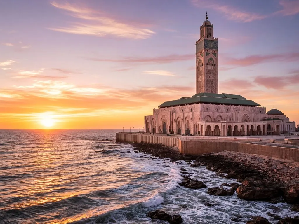 Hassan II Mosque at sunset, Casablanca