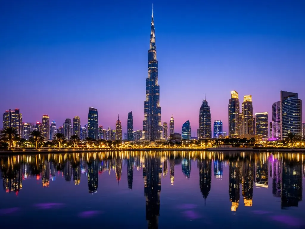 Burj Khalifa skyline at dusk, Dubai