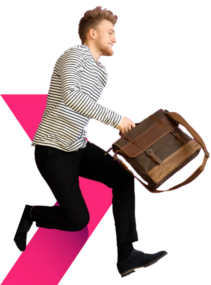 Guy with a suitcase jumping