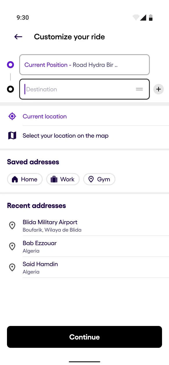 Order a ride process step 2
