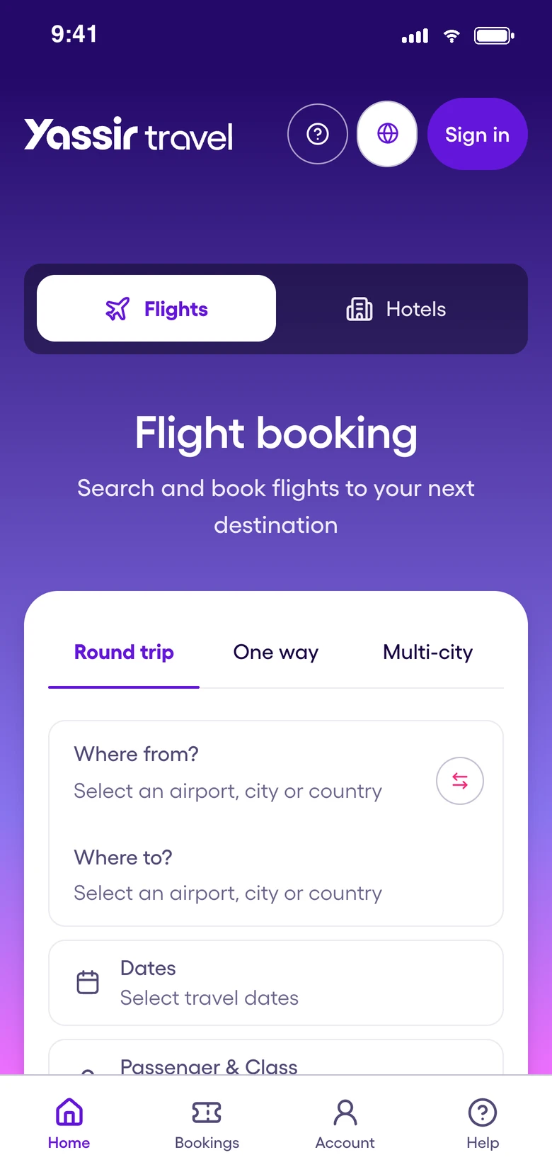 Search flights on Yassir Travel