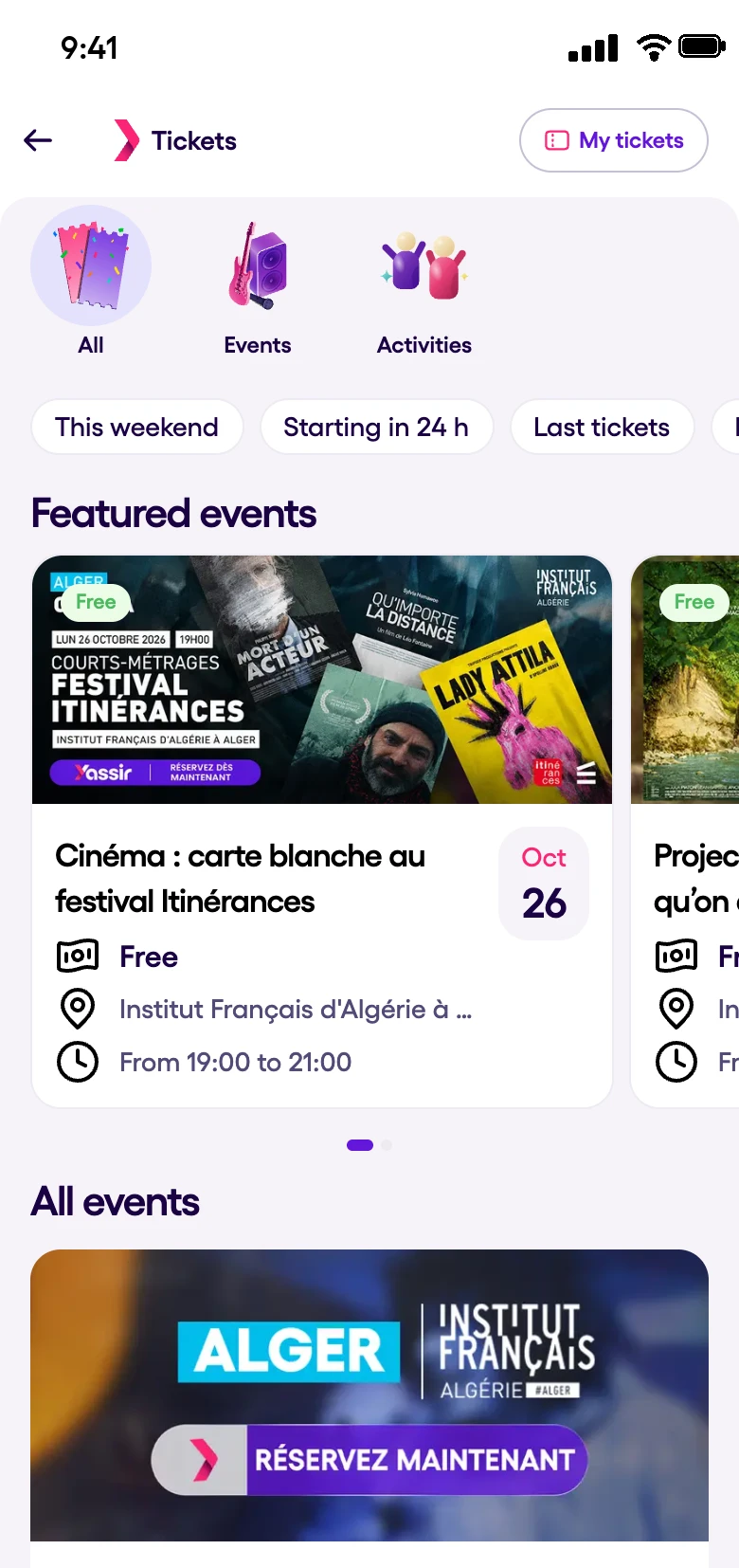 Yassir Events catalogue with featured events