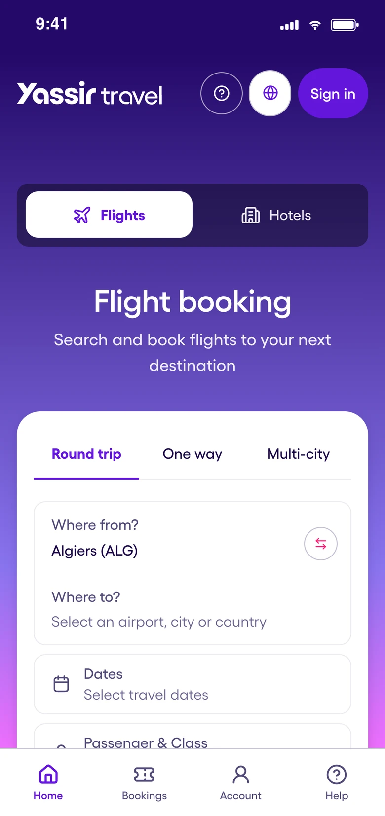 Search flights on Yassir Travel