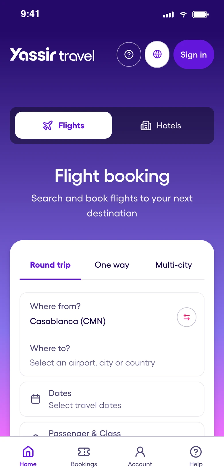 Search flights on Yassir Travel