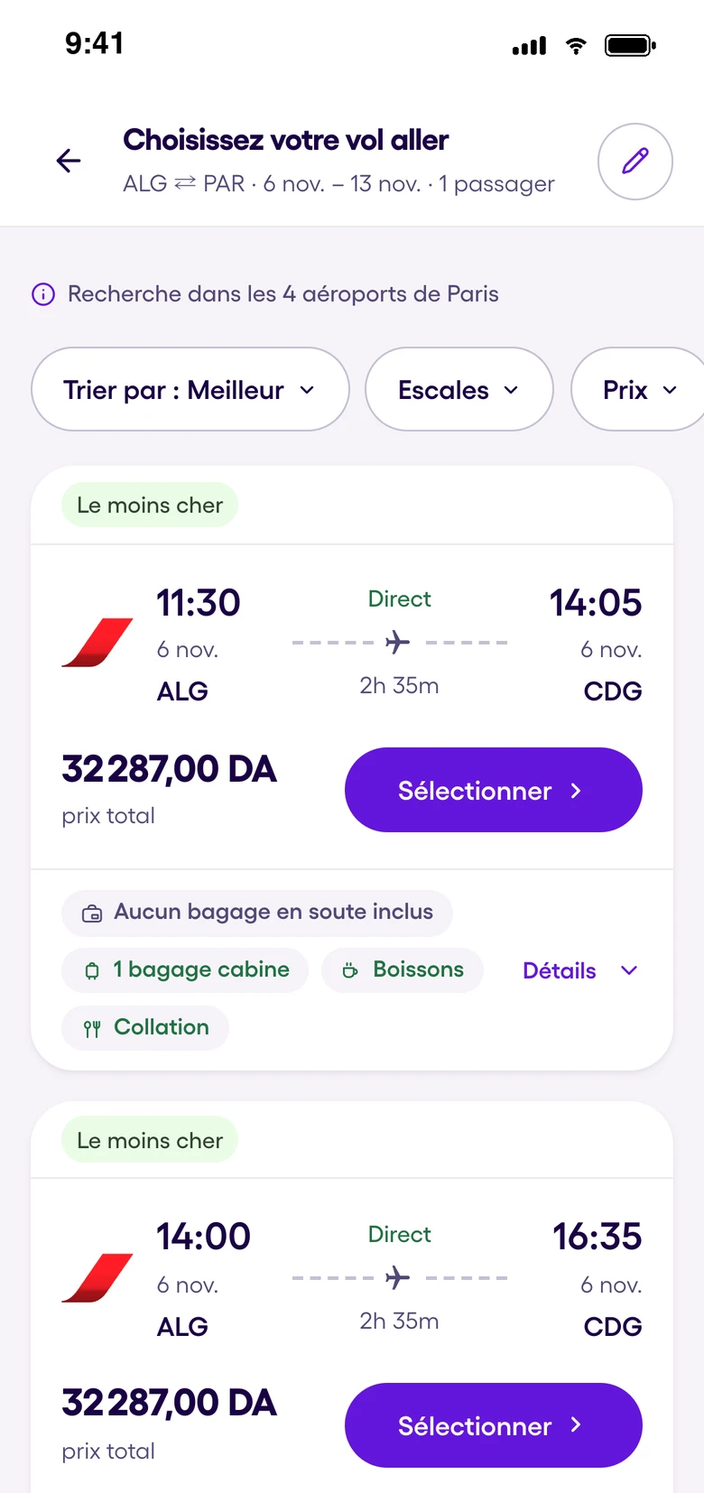 Comparer les tarifs sur Yassir Travel