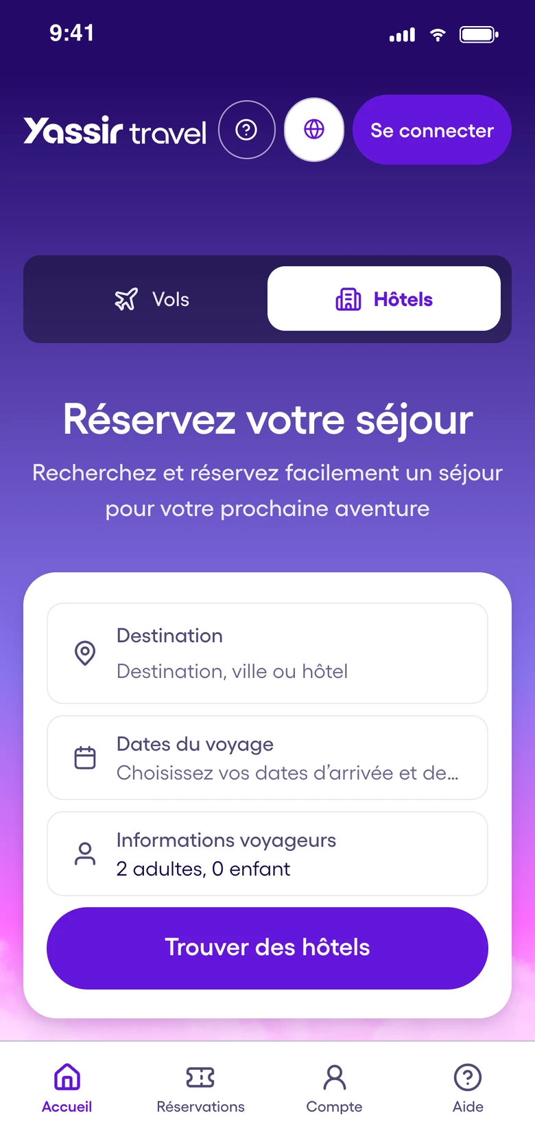 Rechercher un hôtel sur Yassir Travel