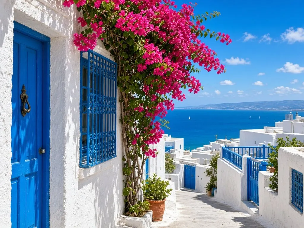 Blue and white street of Sidi Bou Said, Tunis