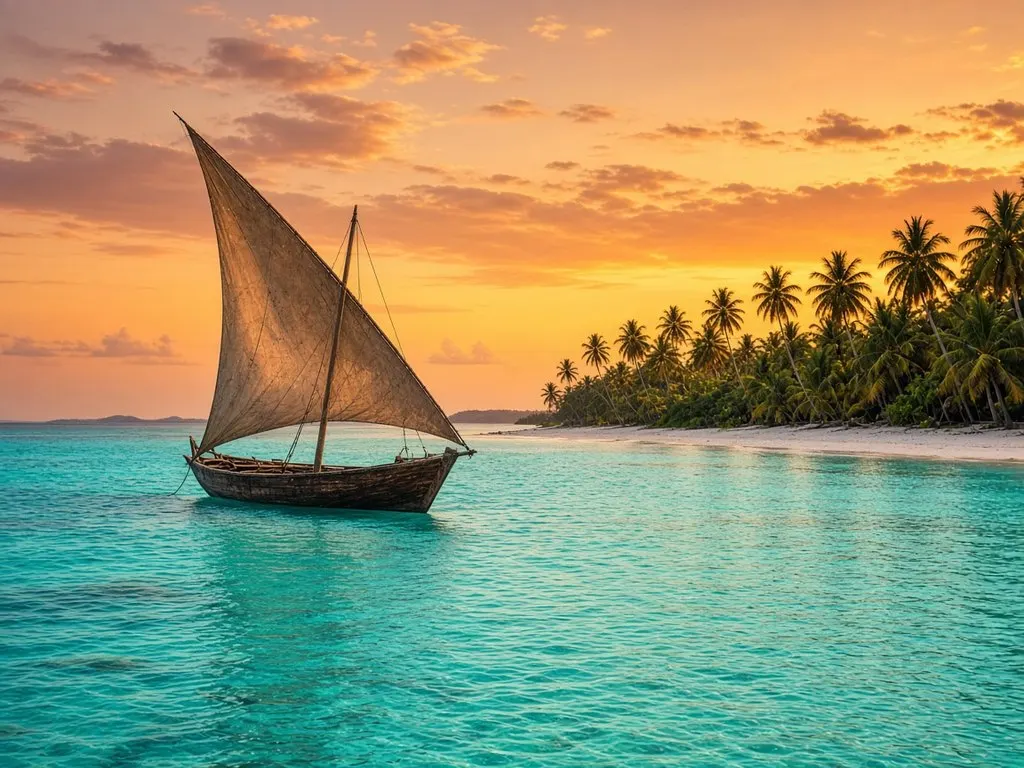 Dhow at sunset, Zanzibar