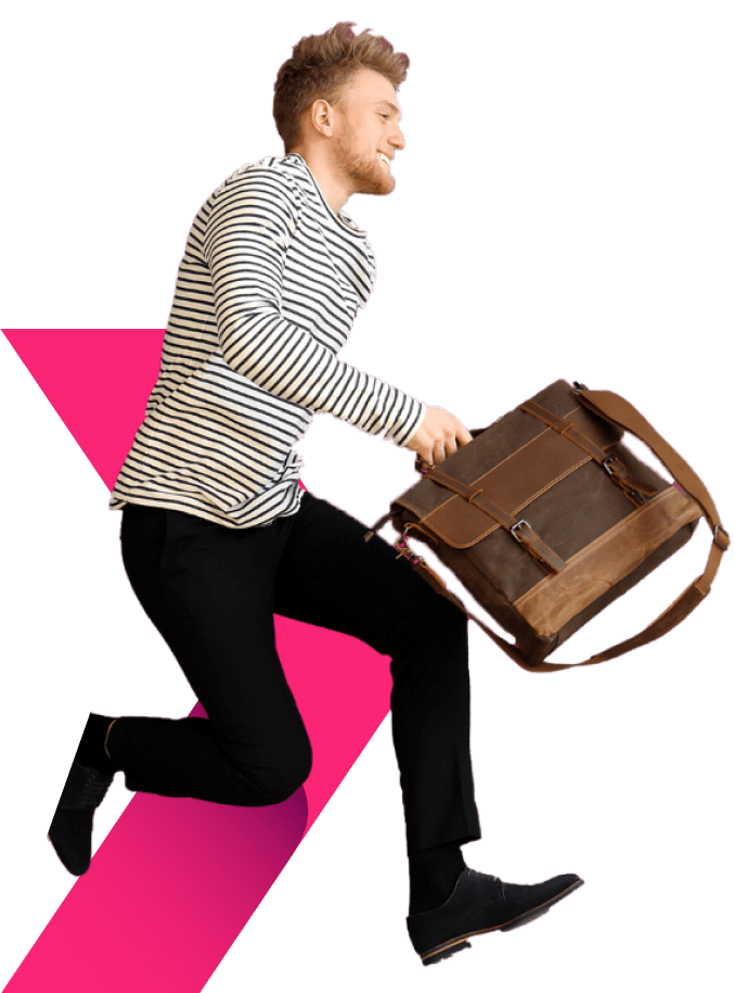 Guy with a suitcase jumping